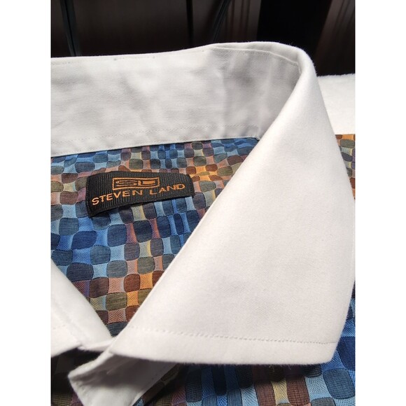 Steven Land Multicolor Square Geometric Pattern Dress Shirt 17 1/2 36/37 Tall - Picture 11 of 14